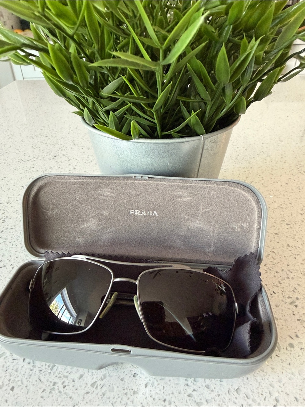 Prada Men’s Black Lens Sunglasses with Silver Frame